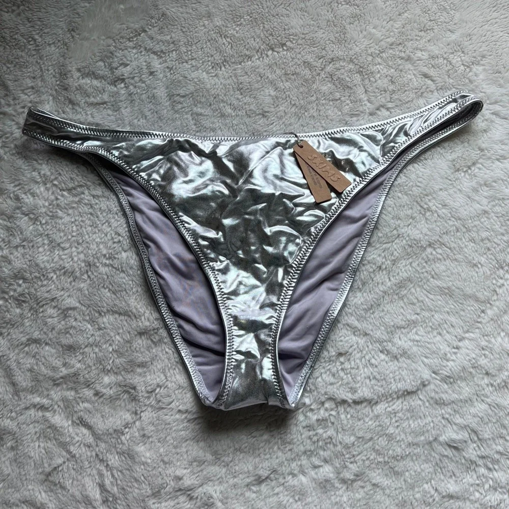 SKIMS Metallic Bikini Swim Bottom Nickel Silver SW-BKN-0032 Women's Size 3X NEW